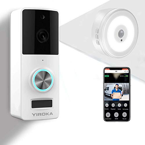 Immagine di YIROKA Videocitofono WiFi di Sicurezza, Campanello per Videocamera Senza Filli 1080P HD, Audio a 2 Vie, Impermeabile IP65, Rilevamento PIR, Grandangolo 166°, con Ricevitore da Interno Luce Notturna