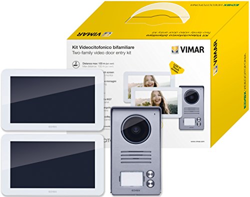 Immagine di Vimar K40916 Kit Videocitofono 7" Touch Screen Bifamiliare con Alimentatore Multispina, Grigio la Targa Esterna-Bianco Il Monitor