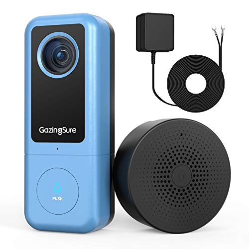 Immagine di GazingSure Videocitofono WiFi, 2K QUAD HD, citofono con campanello, zona di rilevamento intelligente, funziona con Alexa, archiviazione su cloud/scheda SD