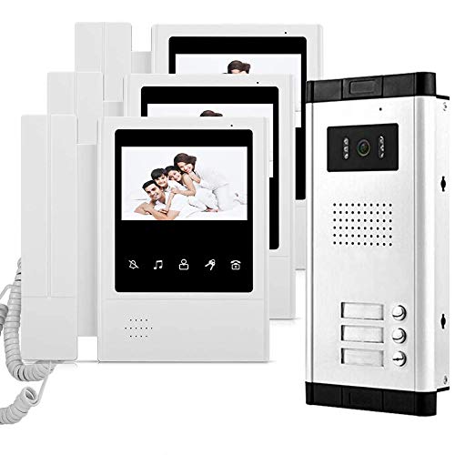 Immagine di uoweky Kit Videocitofonico con Citofono Cablato da 4,3 Pollici con Kit 700TVL IR Telecamera per Visione Notturna + 3 Monitor da Interno per Casa/Appartamenti