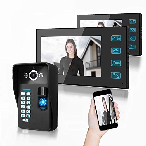 Immagine di 7in kit videocitofono bifamiliare 2 fili, Smart Fingerprint/RFID/Password Doorbell, Citcom Doorbell with 2 Monitor, Wired Campell Access System for Home Security(EU)