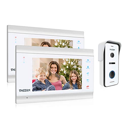 Immagine di TMEZON videocitofono HD 1080P 7 Pollici 4 fili Visivo Door Phone,2*Monitor LCD Touch screen 1*Campanello Telecamera Esterna Vista Notturna,Registrazione/Istantanea,Audio Bidirezionale,IP65